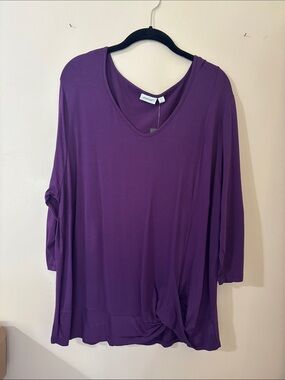 Avenue Purple V-Neck Twist Hem Tunic